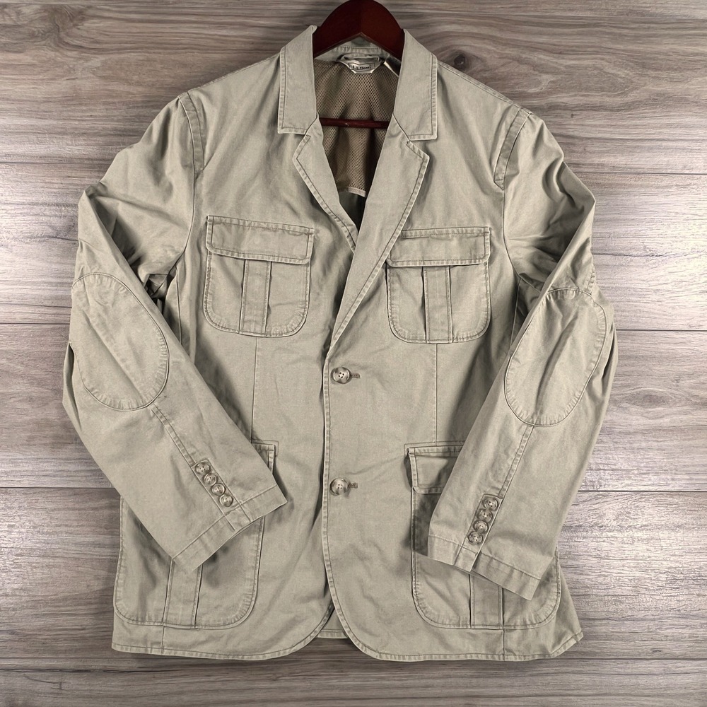 LL Bean Mens Field Coat Khaki Tan Cotton Canvas Safari Blazer Jacket 40 Short